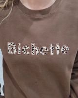 Sweat femme marron broderie Bichette léopard