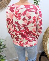 Pull femme col V beige et rose