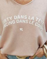 Pull femme col V Dirty dans la tête dancing dans le corps pailleté