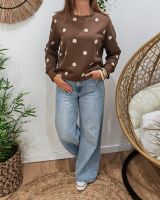 Sweat femme marron broderies marguerites