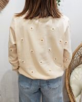 Sweat femme beige broderies marguerites