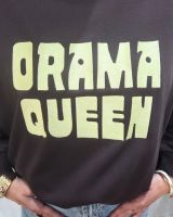 Sweat femme marron broderie DRAMA QUEEN jaune
