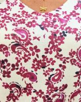 Pull femme col V écru fleurs prunes Margherita