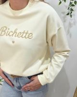 Sweat femme beige broderie Bichette dorée