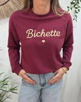 Sweat femme rouge bordeaux broderie Bichette dorée