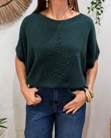 Pull femme col rond manches chauve souris étoile léopard