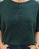Pull femme col rond manches chauve souris étoile léopard