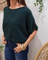 Pull femme col rond manches chauve souris étoile léopard