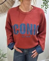 Pull femme terracotta ICONIC club bleu jean