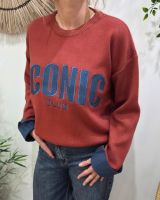 Pull femme terracotta ICONIC club bleu jean
