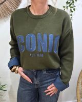 Pull femme kaki ICONIC club bleu jean