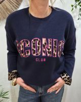 Pull femme bleu marine ICONIC club léopard et rose