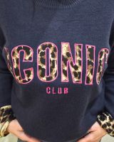 Pull femme bleu marine ICONIC club léopard et rose