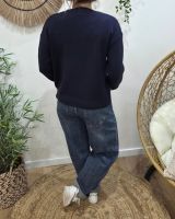Pull femme bleu marine ICONIC club léopard et rose