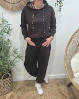 Sweat femme marron capuche et cordons léopard