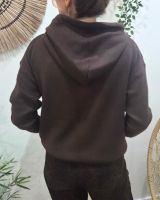 Sweat femme marron capuche et cordons léopard