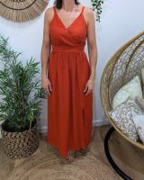  Robe longue femme à bretelles terracotta nouée 