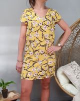 Robe femme jaune fleurie rose et blanche