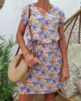 Robe femme imprimé bleu pêche et vert