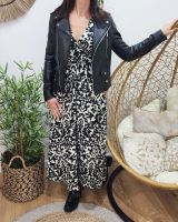 Robe longue femme noire et blanche Ava