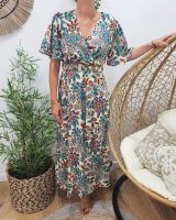 Robe longue femme écru motif multicolore Ambroise