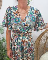 Robe longue femme écru motif multicolore Ambroise
