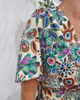 Robe longue femme écru motif multicolore Ambroise
