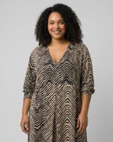 Robe longue femme oversize noire et beige zébrée
