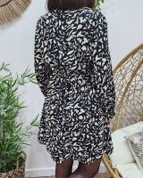 Robe femme noire taches écrues liseré doré Valentina