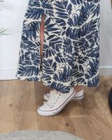 Robe longue femme écru feuillage bleu