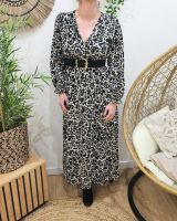 Robe longue femme noire fleurs écrues Tehanie