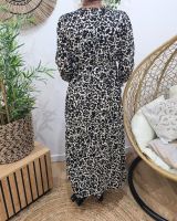 Robe longue femme noire fleurs écrues Tehanie