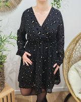 Robe femme noire motif leopard velours doré