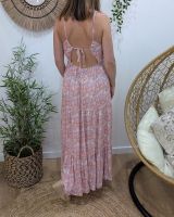 Robe longue femme dos ouvert noué imprimé cachemire Édenia