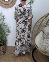 Robe longue femme écrue feuillages noirs Thalia