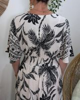 Robe longue femme écrue feuillages noirs Thalia