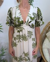 Robe longue femme beige motifs tropicaux kaki