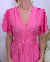 Robe femme rose fuchsia unie manches volantes Janelle