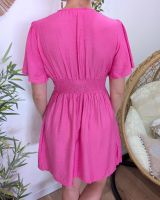 Robe femme rose fuchsia unie manches volantes Janelle