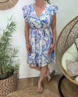 Robe femme écrue motifs bleus mauves Silwen