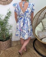 Robe femme écrue motifs bleus mauves Silwen