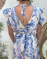 Robe femme écrue motifs bleus mauves Silwen