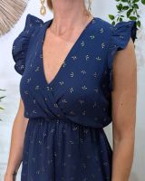 Robe femme marine petits motifs dorés Naïa