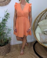 Robe courte femme orange petits motifs dorés coton Naïa