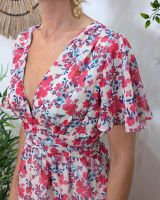 Robe femme blanche fleurs fuchsia bleu mauves Eïra
