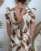 Robe longue femme écru feuillages marrons Maëlya