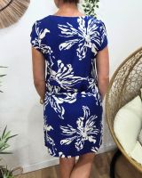 Robe femme droite bleue roi fleurs écrues Augustine