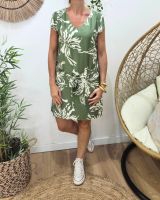 Robe femme droite verte fleurs beiges Augustine