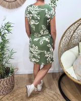 Robe femme droite verte fleurs beiges Augustine