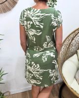 Robe femme droite verte fleurs beiges Augustine
